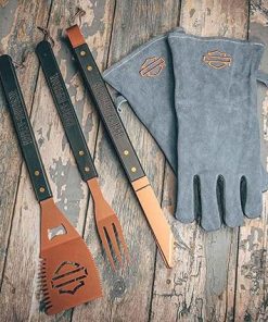 Harley-Davidson Grill Tool Set with Gloves, Stainless-Steel Barbecue 5-Piece Set 2