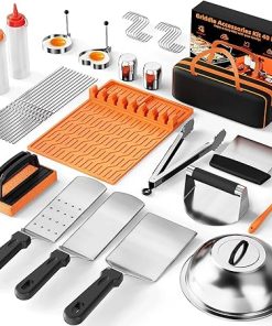 40 PCS Griddle Accessories Kit, Flat Top Grill Accessories with Metal Griddle Spatula & Silicone Grill Mat, Outdoor BBQ Tool Set for Blackstone & Camp Chef