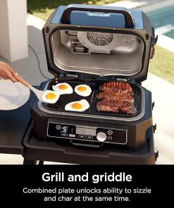 Ninja XSKGRDLXL Woodfire Grill & Griddle Plate, Compatible with OG800 and OG900 Series, 2-in-1 Grill and Griddle Functionality, Ceramic, Nonstick Coating, Black 2