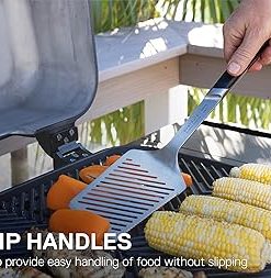 Everdure by Heston Blumenthal Premium Pack of 3 BBQ Tool Kit: Brushed Stainless Steel Tongs, Spatula and Fork with Soft Grip Handles and Hang Zone 2