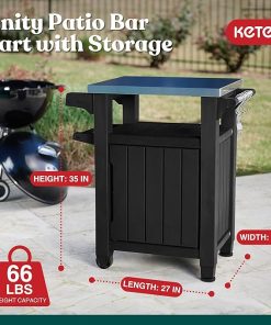Keter Outdoor BBQ Grill Prep & Serving Cart, Stainless Steel Top, 40-Gal, Grey 2