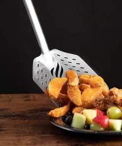 Blackstone 5282 Frying Tongs and Skimmer Spatula Set for Barbeque and Grilling 1 Long Handled Tong with Square Hang Loop, 1 Large Slotted Air Fryer Basket Scoop, Stainless Steel, Silicone Grip 2