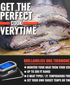 Grillaholics Meat Thermometer for Grilling – Remote Wireless Digital Meat Cooking Thermometer for Smoking, BBQ, Oven & Smokers – 200 Foot Range – Lifetime Manufacturers Warranty 2