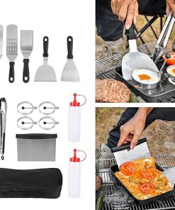Stainless Steel Barbecue Grilling Tool Set, NonStick BBQ Accessories, Complete Outdoor Cooking Utensils Kit with Spatula, Fin, Bottle, Egg, Scraper, Grill, Silicone Brus 2