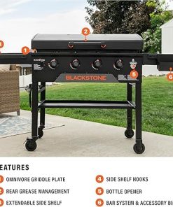 Blackstone 2322 Original 36″ Griddle with X-Braced Hood and Omnivore Griddle Plate, Powder Coated Steel, Black 2