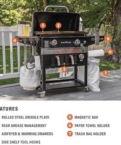 Blackstone 1962 Air Fryer Combo & Two Burners Stainless Steel Gas Hood, Wheels, Two Side Shelf – Heavy Duty Outdoor Griddle Station for Backyard, Patio, 28 inch Black 2