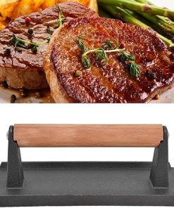 Topyond Sturdy Cast Iron Grill Press – Evenly Heated Steak Weight and Bacon Press for BBQ, Burgers, Bread, and More – Essential Household Tool for Perfectly Grilled Meats 2