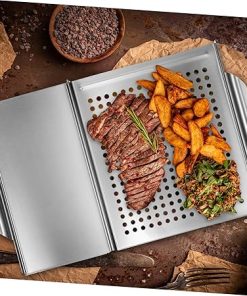 Grill Trays Tongs Set Outdoor Barbecue Accessories Stainless Steel Griddle Pan for Grilling Serve Prepare Foods 2