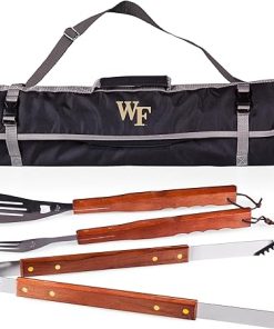 PICNIC TIME NCAA Mississippi State Bulldogs 3-Piece BBQ Tote & Grill Accessories Set, Outdoor Gril Set with Case, BBQ Spatula, BBQ Fork, and BBQ Tongs, (Black with Gray Accents)