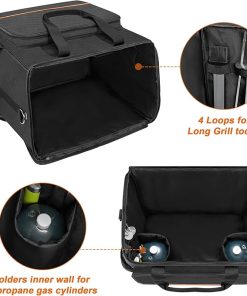 Boat Grill Storage Bag Compatible with Magma Marine Kettles, Grill Cover Carrying Case with 4 Side Pockets for 1lb Propane Cylinders, Padded Handle and Shoulder Strap, Tools Pockets, Black 2