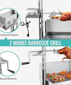 Rotisserie Grill Roaster with Back Cover Guard, 25W Motor Small Pig Lamb Rotisserie Roaster, 48.7 Inch Stainless Steel Charcoal Rotisserie Grill for Camping Outdoor BBQ Silver 2