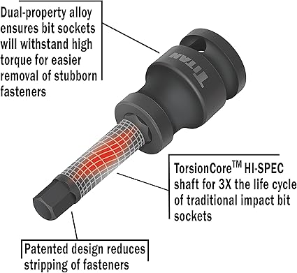 Titan 42925 1/2″ Drive Torsion Core SAE Impact Hex Bit Socket Set (5 Piece) 2 Titan 42925 1/2" Drive Torsion Core SAE Impact Hex Bit Socket Set (5 Piece) - Image 2