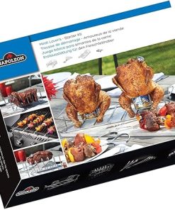 Napoleon BBQ Grill Accessory - Meat Lover's - Starter Kit - 90001 - Stainless Steel Rib Rack, Stainless Steel Double Beer Can Chicken Roaster, 6-Stainless Steel Skewers, 4-Button BBQ Thermometers