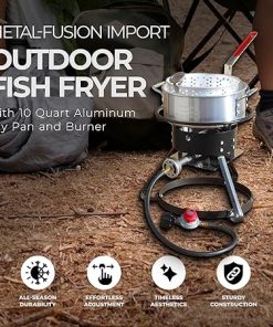 Metal-Fusion Import Outdoor Fish Fryer with Recipe Booklet, 10 Quart Aluminum Fry Pan, and Burner for Outdoor Fryer Accessories, Multicolor 2