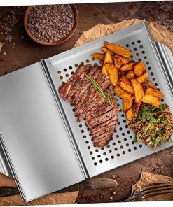 Stainless Steel Barbecue Plate Food Tongs Grill Griddles BBQ Tools Set Outdoor Cooking Accessories Prep Serve Grilling Pan 2