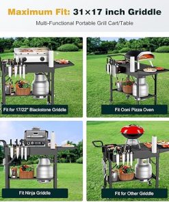 Outdoor Grill Table, Blackstone Griddle Stand, 440lbs Folding Grill Cart, Pizza Oven Table Stand for Onni,Food Prep Table with Wheels for Outdoor BBQ Camp Ninja Woodfire Grill Stand, 31″ W x 17″ D 2