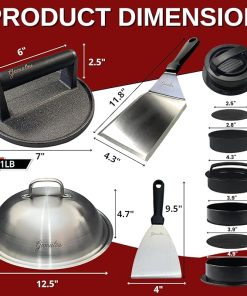 Smash Burger Press Kit for Griddle: 7″ Cast Iron Grill Press, 12″ Melting Dome, 3-in-1 Patty Maker, Spatula & Scraper, Griddle Accessories for Blackstone, Flat Top, BBQ 2