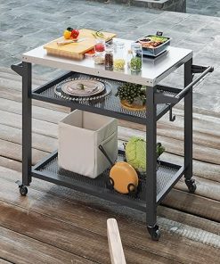 Domi 3-Shelf Outdoor Grill Table, Grill Cart with Wheels, Outdoor Pizza Oven and Food Prep Table, Stainless Steel Tabletop with Tank Hook, Griddle Stand for Blackstone Griddle Outside BBQ 2