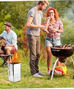 Charcoal Chimney, 6 x 6 x 11 Heavy Duty Charcoal Chimney Starter, Stainless Steel Foldable Starter with Handle, Portable for Grill Outdoor Cooking 2