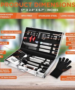 Commercial Chef 25 Piece Barbeque Grill Accessories + CHEFSSPOT Meat Shredder Claws with Ultra-Sharp Blades 2