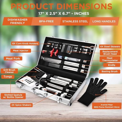 Commercial Chef 25 Piece Barbeque Grill Accessories + CHEFSSPOT Meat Shredder Claws with Ultra-Sharp Blades - Image 2