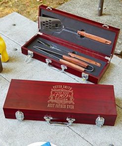 Personalized Outdoor Grill Accessories with Wood Box for Family Parties and Camping by HomeWetBar - Custom Barbecue Tools for Grilling