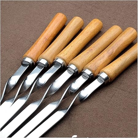 Stainless Steel Fork Set Long Flat Wood Handle Barbecue Needle Meat Grill Outdoor Tools 6pcs Grill Accessories,Gripper Stainless Steel Fork Set Long Flat Wood Handle Barbecue Needle Meat Grill Outdoor Tools 6pcs Grill Accessories,Gripper