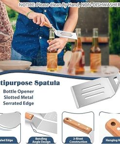 26Pcs Griddle Accessories Kit with Burger Press & Basting Cover, Joyfair Flattop Griddle Accessory BBQ Grill Tools Set with Metal Spatulas for Outdoor Grilling Teppanyaki Hibachi (Wooden Handles) 2