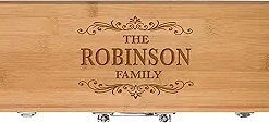 Personalized Housewarming Gift for Dad Custom Engraved Family Name Gift Stainless Steel 3pc Barbecue Gift Set for Outdoor Grills (Bamboo)