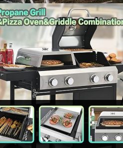 2+2 Burner Gas Grill & Griddle Combo with Cover | Outdoor Cooking for Camping, Tailgating | BBQ, Fry, Pizza 2
