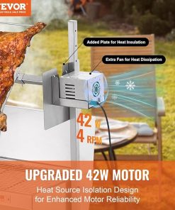 VEVOR Rotisserie Grill with Windscreen, BBQ Whole Pig Lamb Goat Charcoal Spit Grill, 35 Inch 90 Lbs Capacity, Electric 42W Motor Stainless Steel Roaster with Lockable Wheels, for Camping Outdoor 2