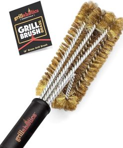 Grillaholics Essentials Brass Grill Brush + Nonstick Grill Mat Heavy Bundle 2