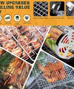 Grill Basket,11pcs Rolling Grill Baskets For Outdoor Grill With Barbeque Grilling Accessories,Stainless Steel Barbecue Folding Grill Basket With Handle,Brush,Portable Bbq Camping For Fish,Shrimp,Vegetables,Christmas Birthday Gifts For Men Dad 2