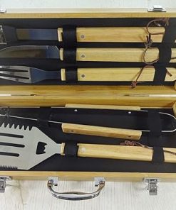 BBQ SET 5 tools | Custom engraved/personalized grilling set with 5 useful Barbeque grilling tools | Barbecue Utensils Gifts for Men & Women | In natural bamboo case | Grill Utensils Set for Dad 2