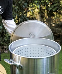 Creole Feast SBK1001 100 Qt Seafood Boiling Kit with Strainer, Outdoor Seafood Boil Pot and Basket with 100,000 BTUs Propane Burner and 10 PSI Regulator, Black & Silver 2