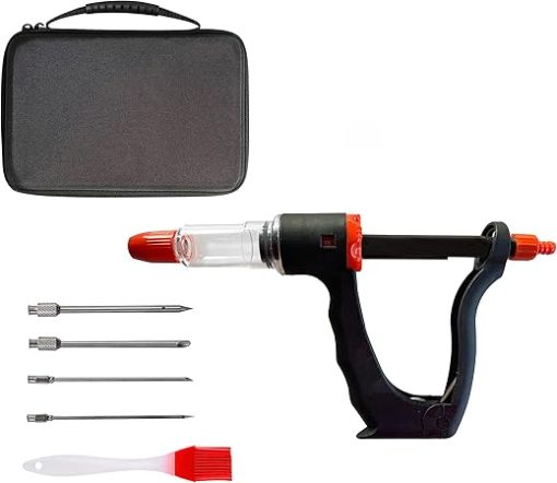 Marinade Injector Syringe Meat Needles, Seasoning Injector,Meat Injector Kit with Case,Injection Brine Marinades for Meat, Turkey, Chicken,Beef,Fish -15ml Barrel Chamber - 4 x 4.4 Inch S/S Needles