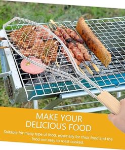 2Pcs Fish Barbecue Clip Iron Grill Basket with Wooden Handle Thick Thin Design for Outdoor Grilling for Fish Meat Veggies Durable Bbq Accessories 2