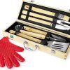 Makerflo 11 Pcs BBQ Grill Accessories Set Barbecue Maple Wood Toolbox Stainless Steel Grill Utensils | Camping Grilling Rust Free Portable Kit Ideal for Craft- Laser Engraving Epoxy, UV DTF, Vinyl