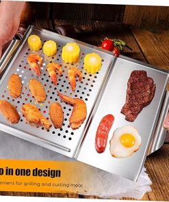 Stainless Steel BBQ Tool Set 2-in-1 Grill Plate Food Tongs Grilling Accessories Outdoor Grill Pan Easy Clean Design 2