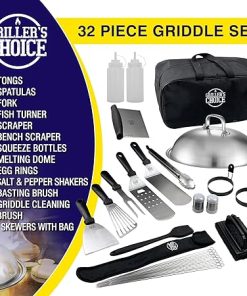 Grillers Choice 32 Piece Griddle Accessories Set Metal Spatulas – Commercial Heavy Duty Stainless Steel,Flat Top,Grill,Indoor-Outdoor,Hibachi,BBQ Grilling Utensils- Designed by Chef and BBQ Judge 2