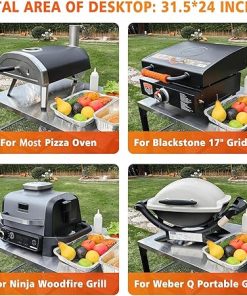 Hisencn Pizza Oven Table Cart for Ninja Woodfire, Blackstone, Cuisinart Pizza Oven, Stainless Steel Portable Grill Table Grill Stand, Movable Food Prep Cart 2