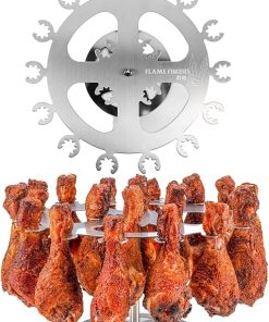XL Chicken Grill Rack - Holds 18 Legs, Wings, Thighs, Lollipops or Turkey Drumsticks. Stainless Rotating Design for use on Grills BBQ's Smokers Ovens