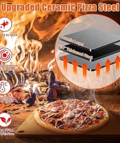 Hisencn Pizza Steel for Oven and Grill, 13″ x 1/4″Th. Non-stick Ceramic Pizza Stone for Bake, Bread, Calzone, Metal Baking Steel with Pizza Peel, Cutter, Dough Scraper, 20pcs Cooking Paper PFOA Free 2