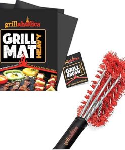 Grillaholics Essentials Nylon Grill Brush + Grill Mat Heavy Bundle