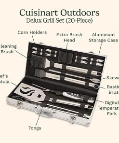 Cuisinart Deluxe Grill Tool Set, 20-Piece BBQ Tools Grill Accessories with Aluminum Case & Digital Temperature Fork, Stainless Steel Spatula, Tongs, Grill Accessories & Utensils, Grilling Set for BBQ 2