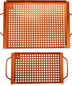 Outset QN76 Copper Grid Set Non-Stick Grilling Tray, Set of 2, 7″ x 11″ and 14″ x 11″ 2