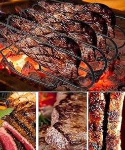 Grill Steak Holder Non-Stick Metal Wire Stand Roast Rib Rack Kitchen Utensil Travel Camping Barbecue Tool Accessory 2