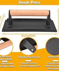 Cooking Weight, Steak Press, Cast Iron Hamburger Press Patty Maker Square Grilling Accessories with Easy Grip Wooden Handle for Steakhouses Restaurants Home 2