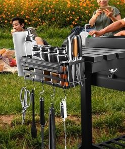 Grill Tool Storage Rack Grill Griddle Caddy Space Saving Bbq Side Rack Organizer for Grill Accessories Tools Black