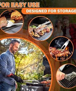 TIVOLI Grill Accessories 4PC BBQ Tools Set with Heavy Duty Stainless Steel Barbecue Spatula, Clips,Brushes, Forks Grill Tools for Outdoor Grill with Wood Handle Gill Gift Ideas for Dad Man 2